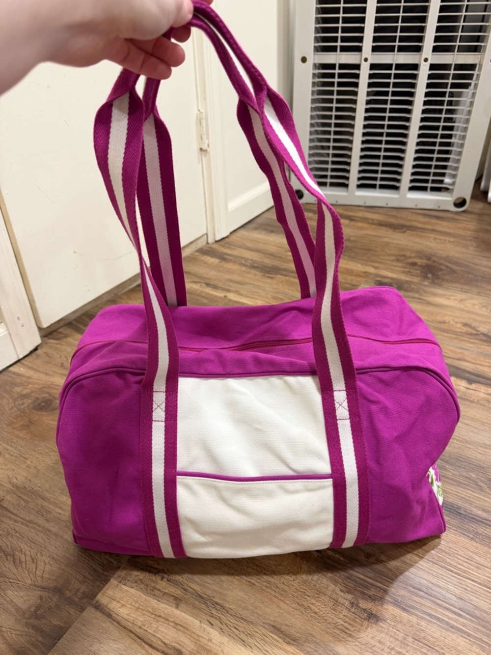 Vera Bradley Bright Magenta Canvas Duffel with White Panel